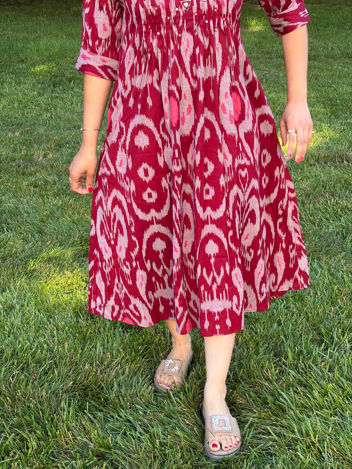Cotton Ikkat Patola Print One-Piece Dress - Maatruu