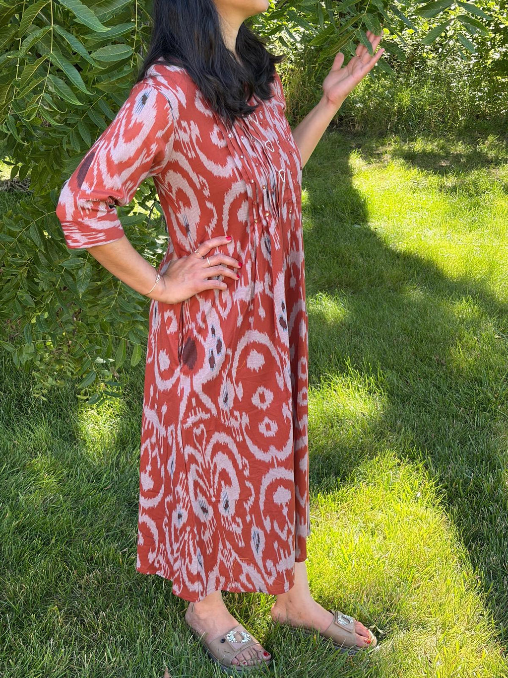 Cotton Ikkat Patola Print One-Piece Dress - Maatruu