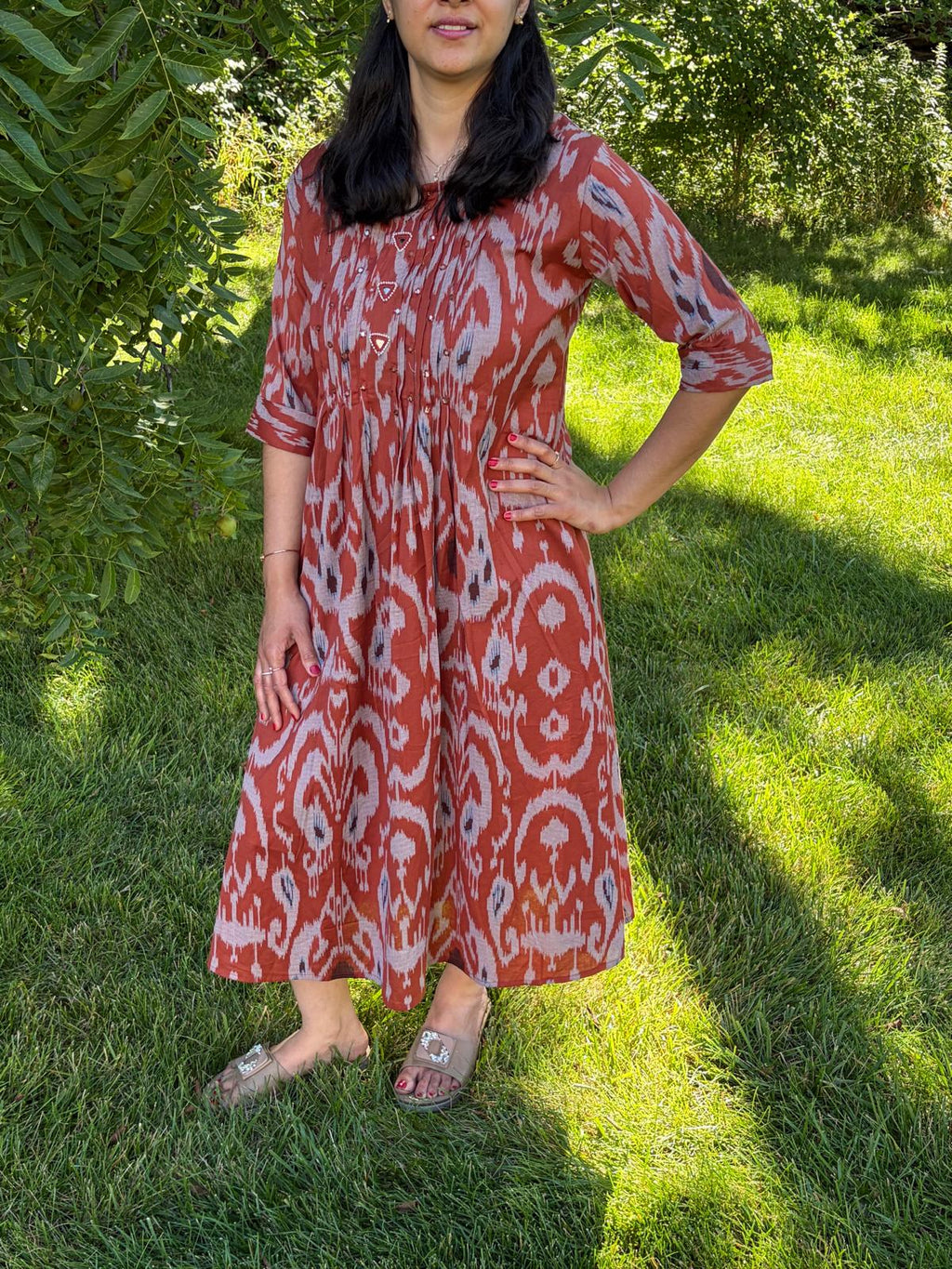 Cotton Ikkat Patola Print One-Piece Dress - Maatruu