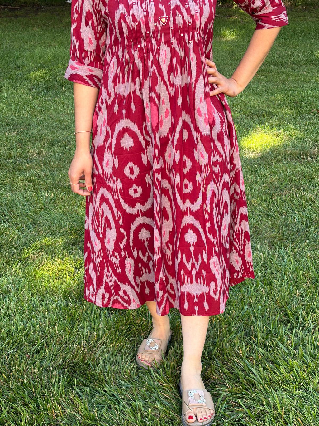 Cotton Ikkat Patola Print One-Piece Dress - Maatruu