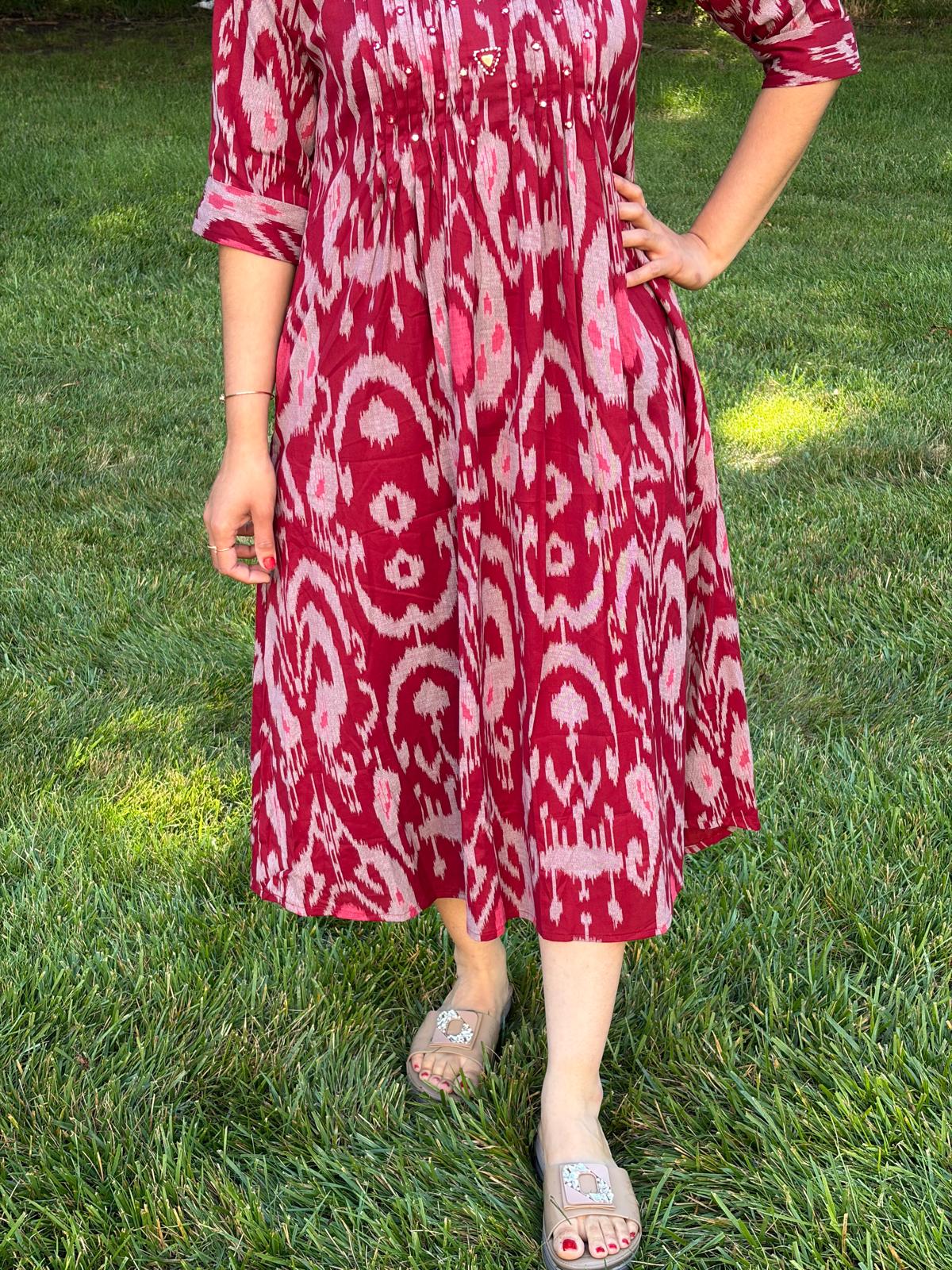 Cotton Ikkat Patola Print One-Piece Dress - Maatruu