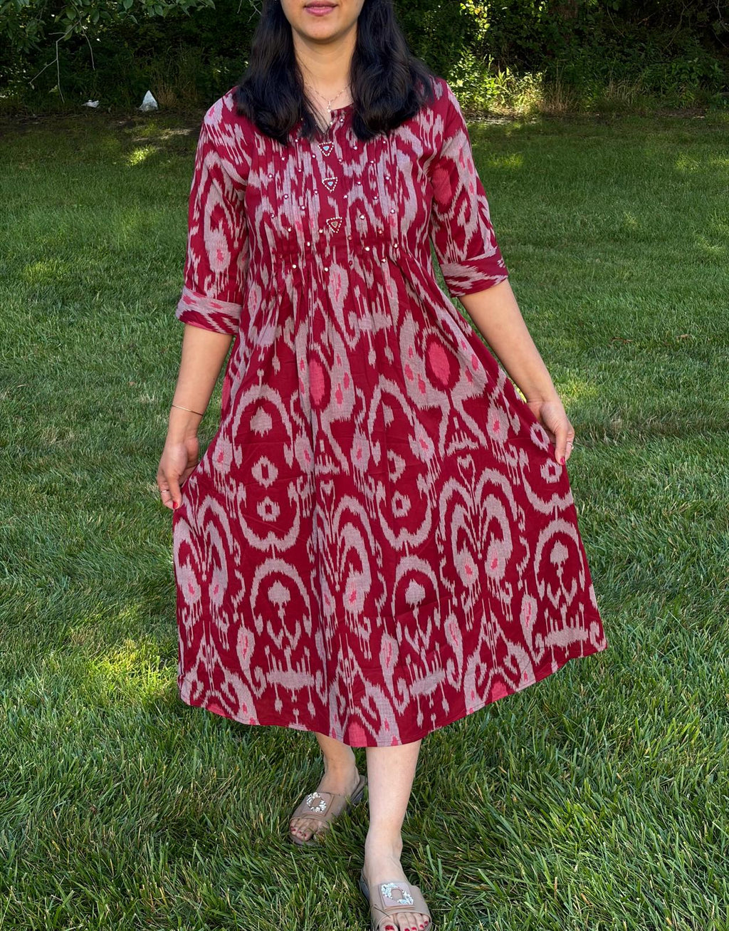 Cotton Ikkat Patola Print One-Piece Dress - Maatruu