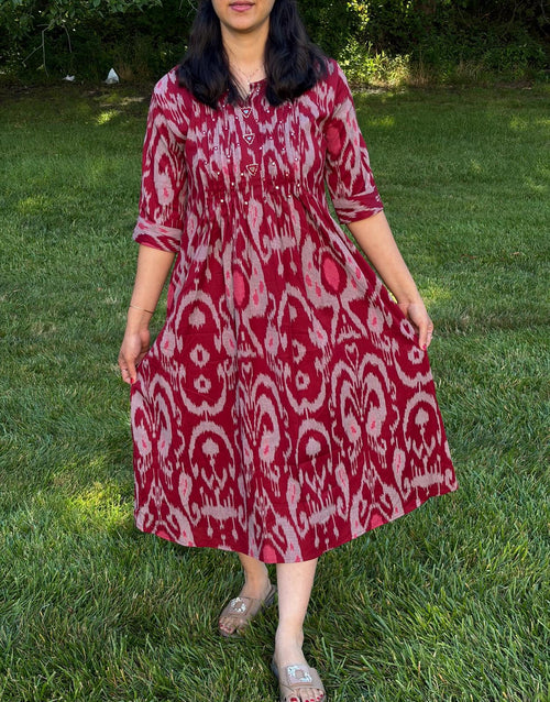 Cotton Ikkat Patola Print One-Piece Dress - Maatruu