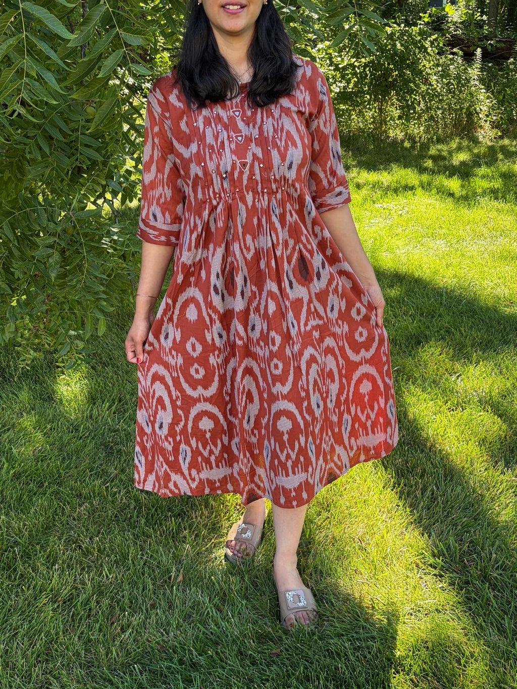 Cotton Ikkat Patola Print One-Piece Dress - Maatruu