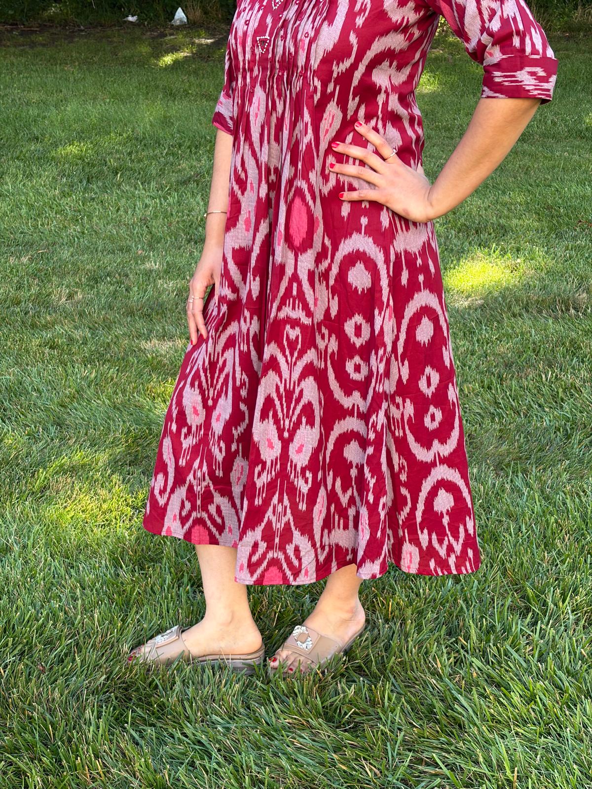 Cotton Ikkat Patola Print One-Piece Dress - Maatruu