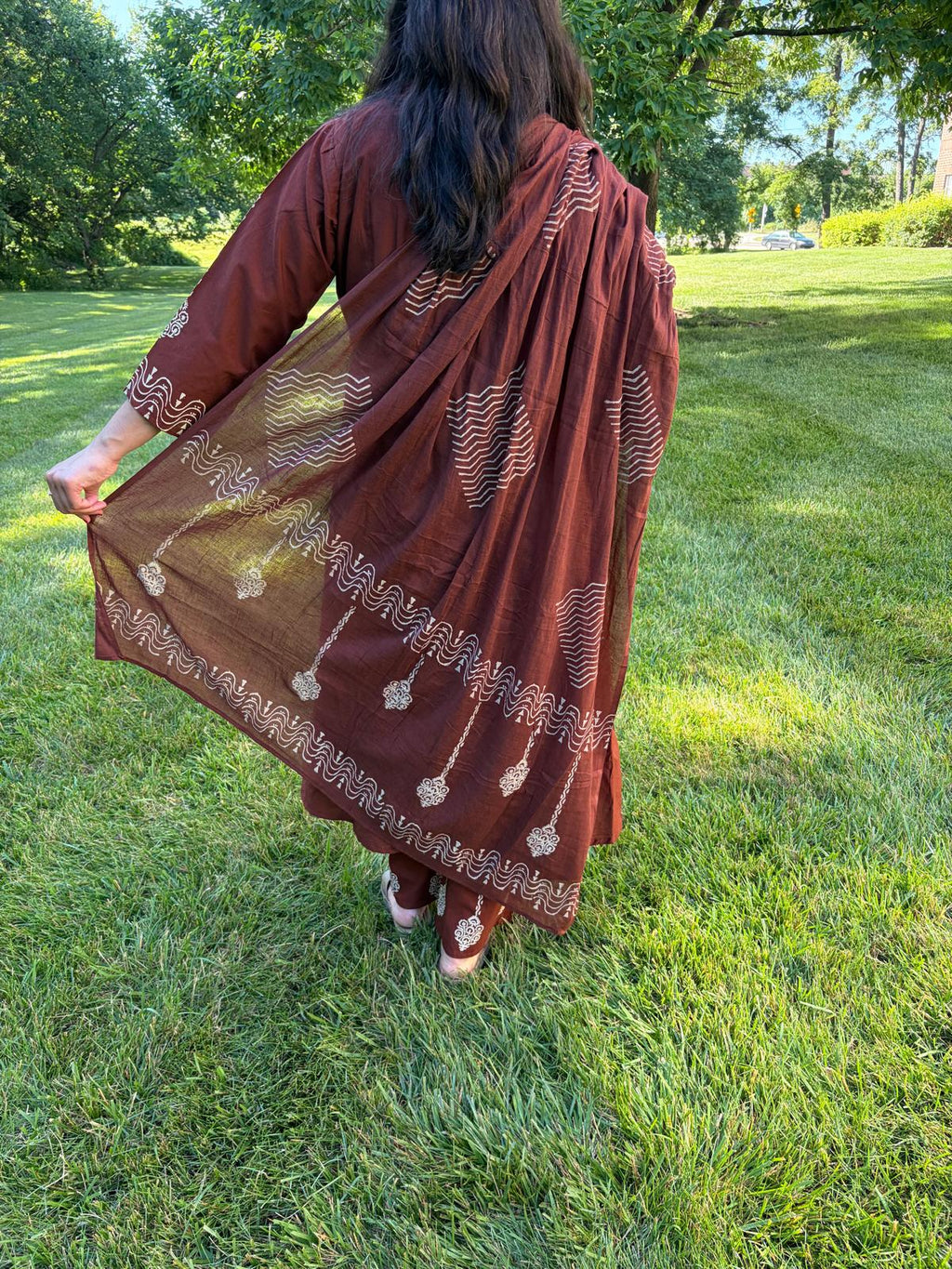 Dabu Cotton 3-Piece Set in Brown - Maatruu