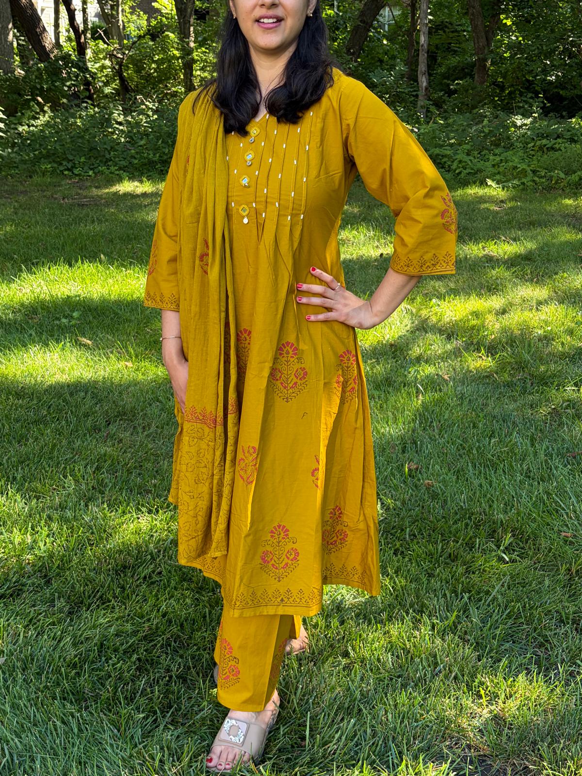 Dabu Cotton 3-Piece Set in Olive Green - Maatruu