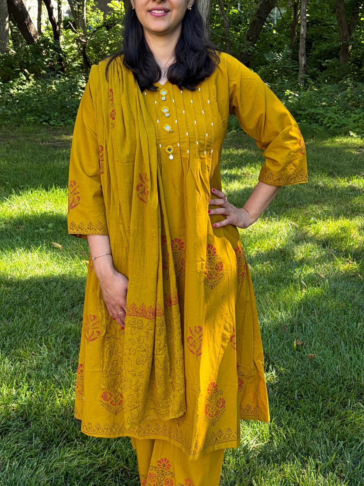 Dabu Cotton 3-Piece Set in Olive Green - Maatruu