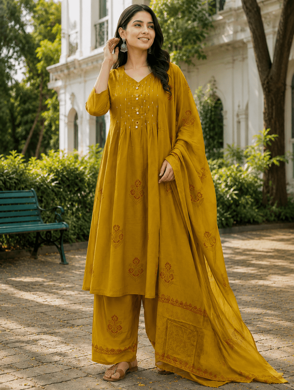 Dabu Cotton 3-Piece Set in Olive Green - Maatruu
