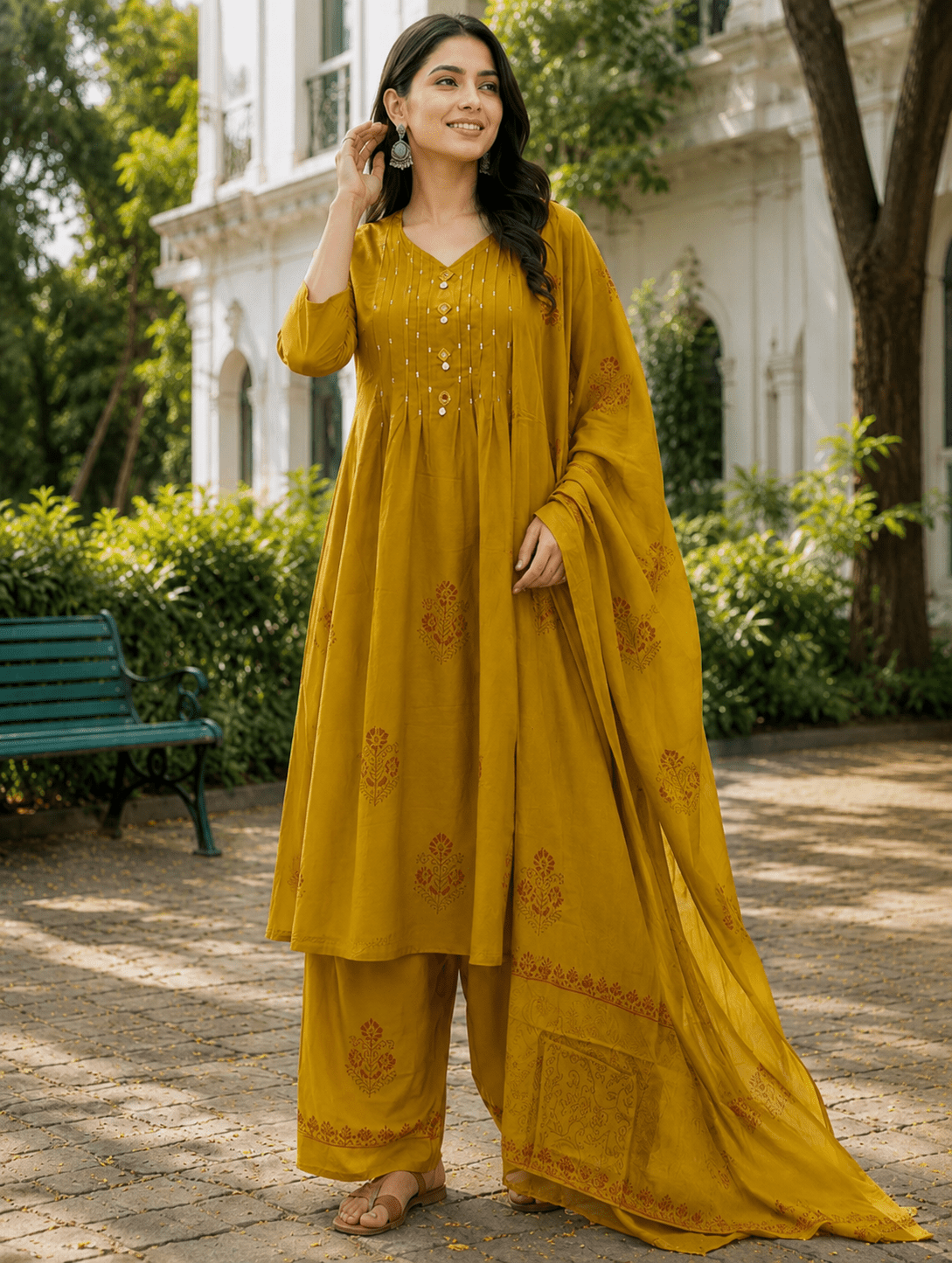 Dabu Cotton 3-Piece Set in Olive Green - Maatruu