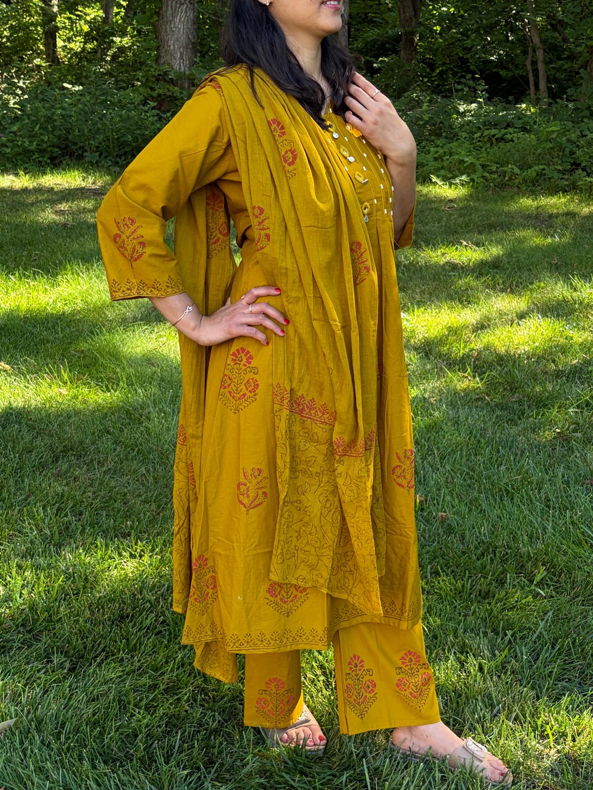 Dabu Cotton 3-Piece Set in Olive Green - Maatruu