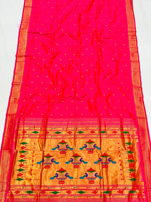 Double Pallu Soft silk Paithani saree in Redish pink - Maatruu