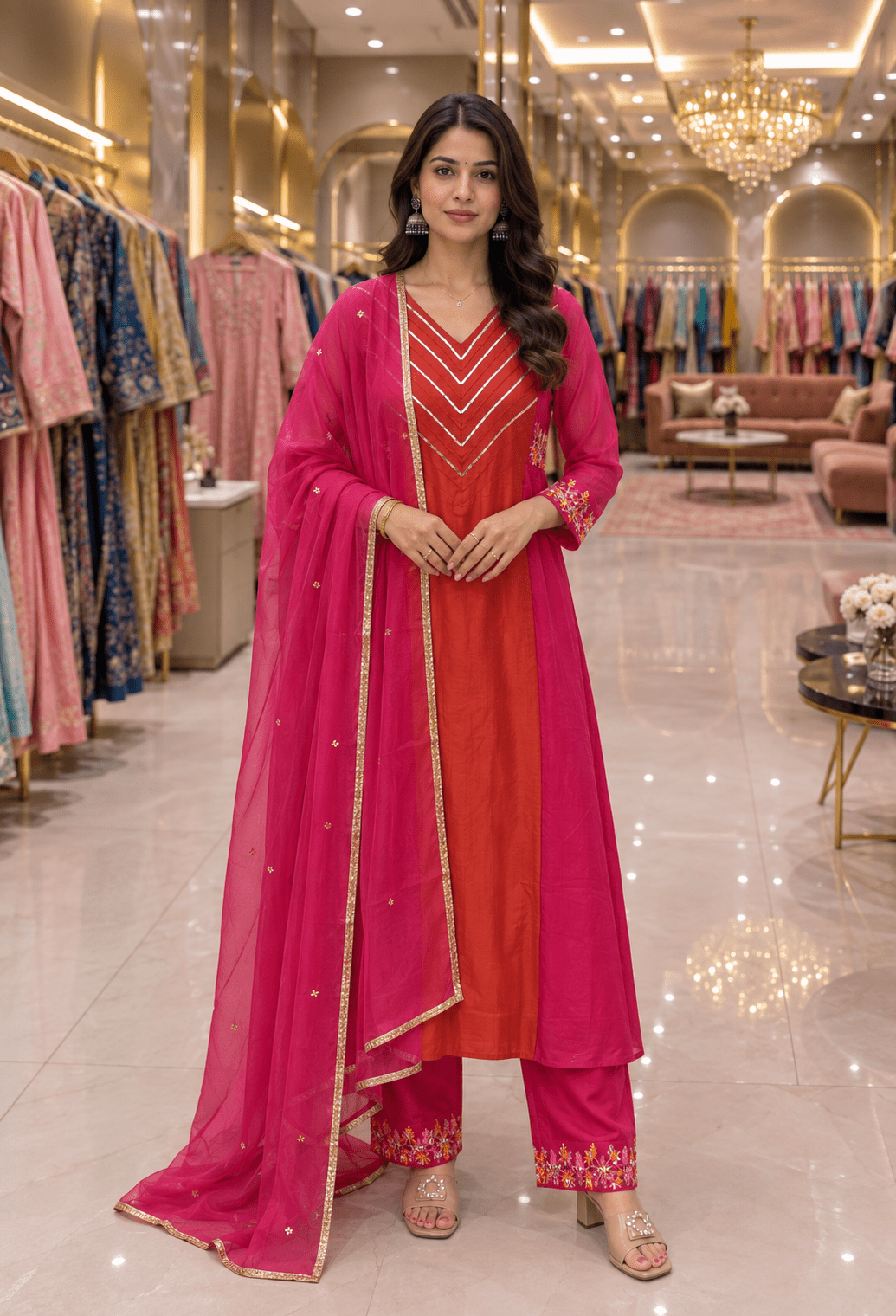 Dual-Tone Mul Chanderi Dress Set - Maatruu