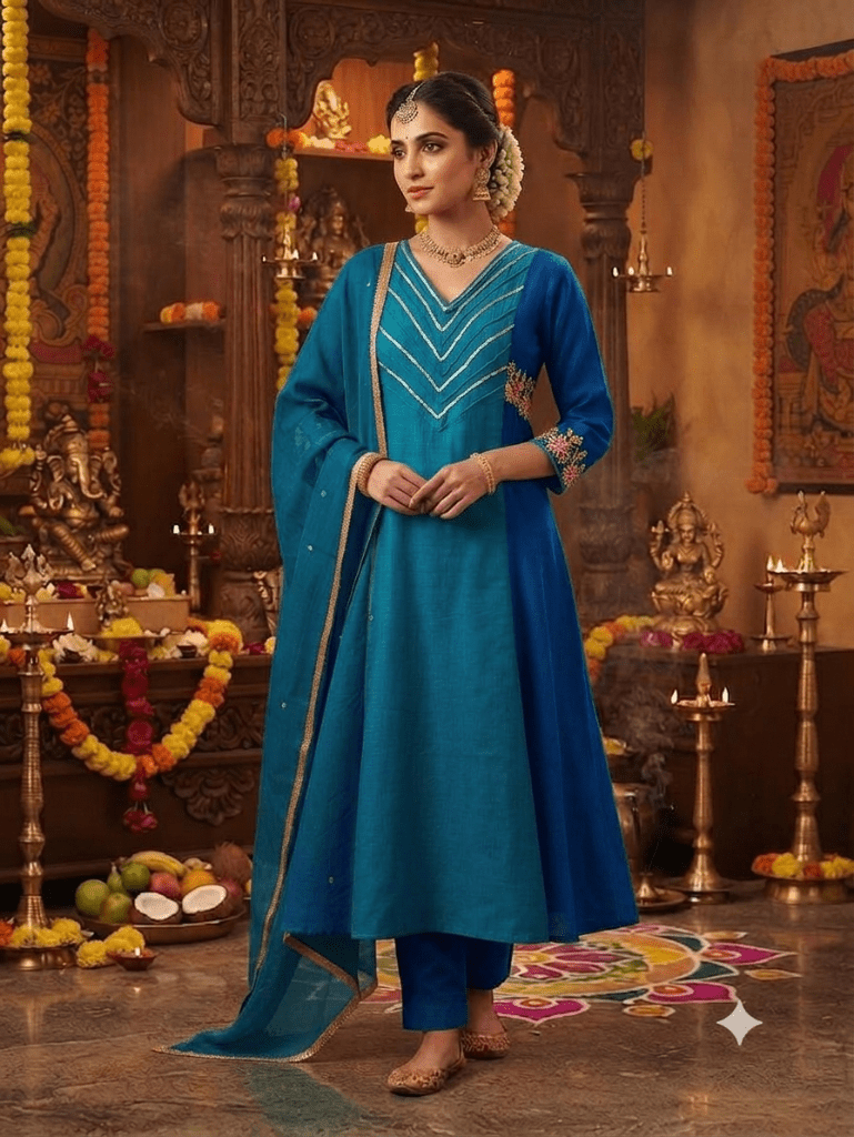 Dual-Tone Mul Chanderi Dress Set - Maatruu