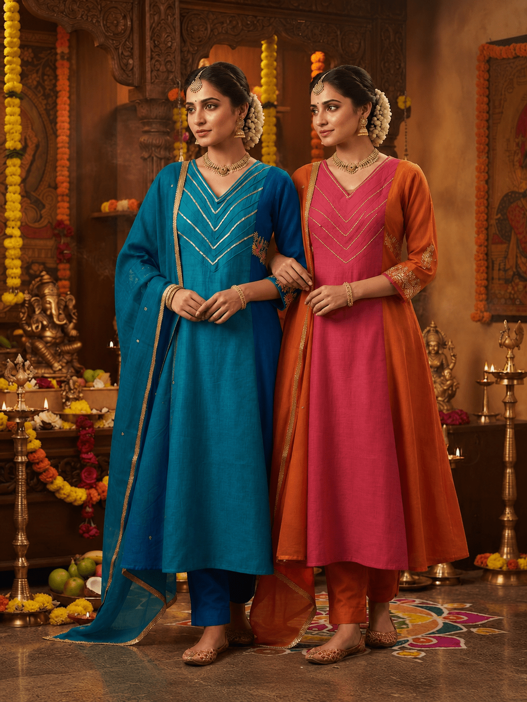 Dual-Tone Mul Chanderi Dress Set - Maatruu