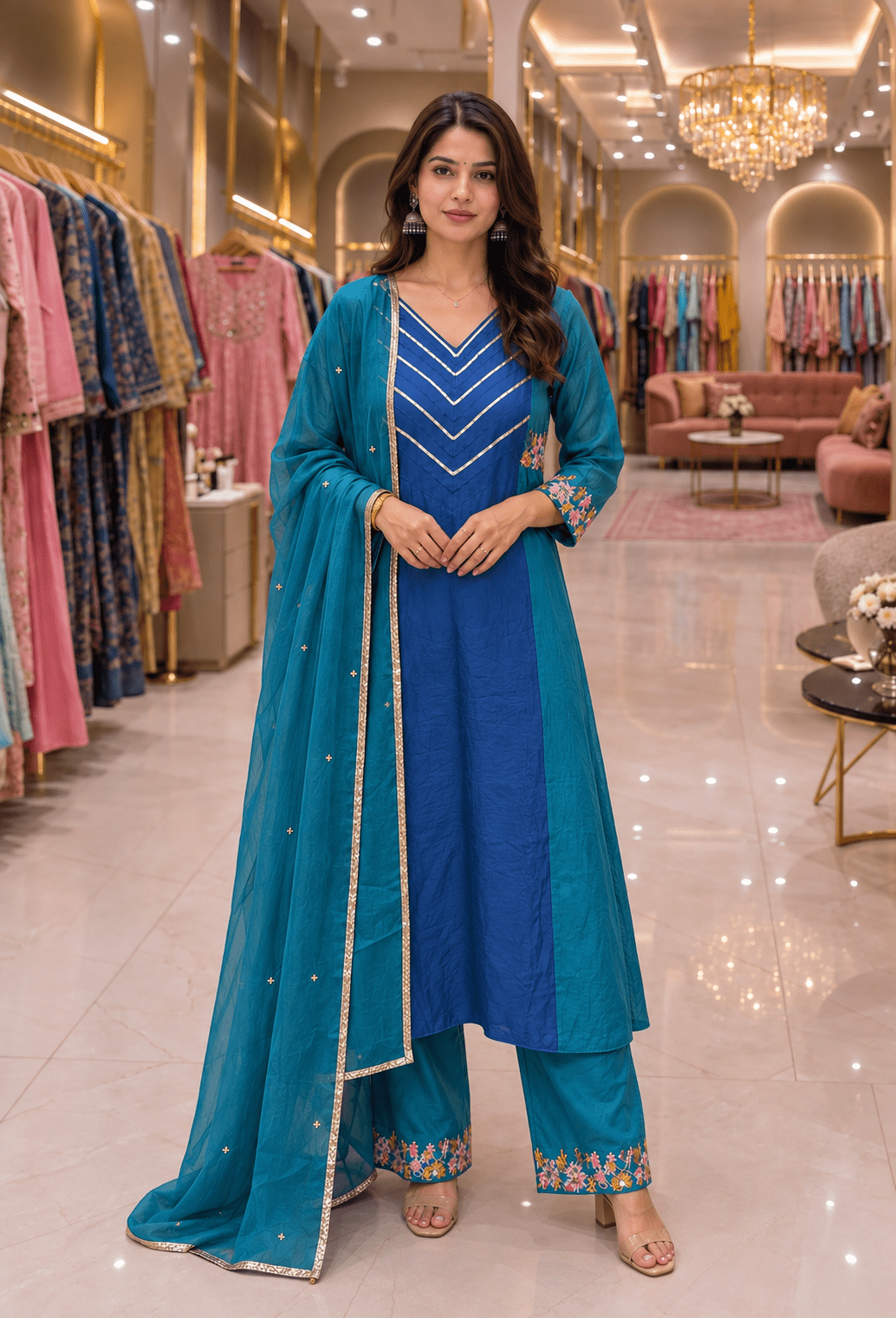 Dual-Tone Mul Chanderi Dress Set - Maatruu