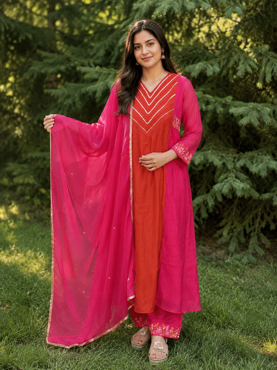 Dual-Tone Mul Chanderi Dress Set - Maatruu
