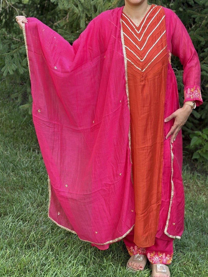 Dual-Tone Mul Chanderi Dress Set - Maatruu