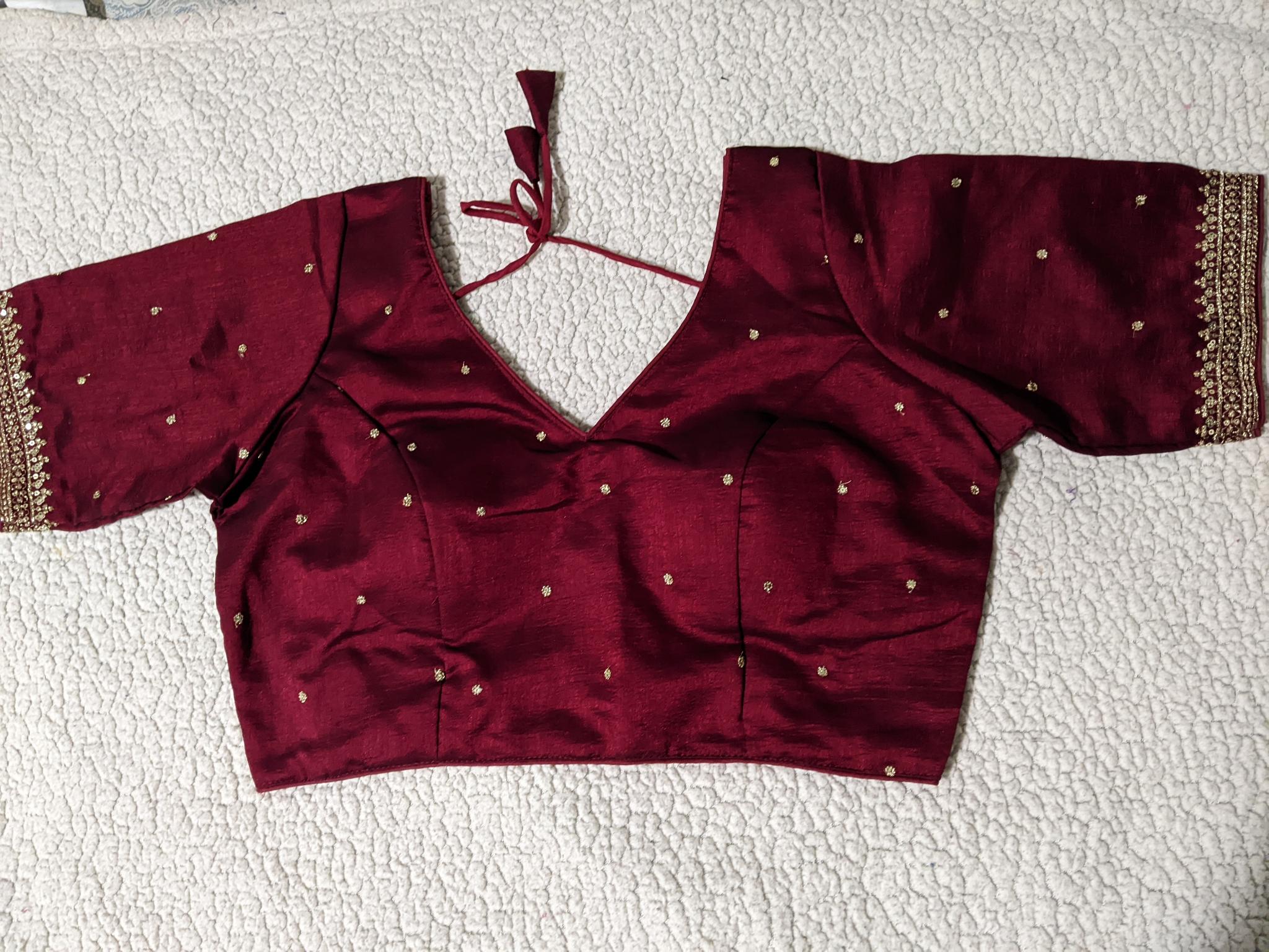 Embroidery silk Indian blouse with sequin work - Maatruu