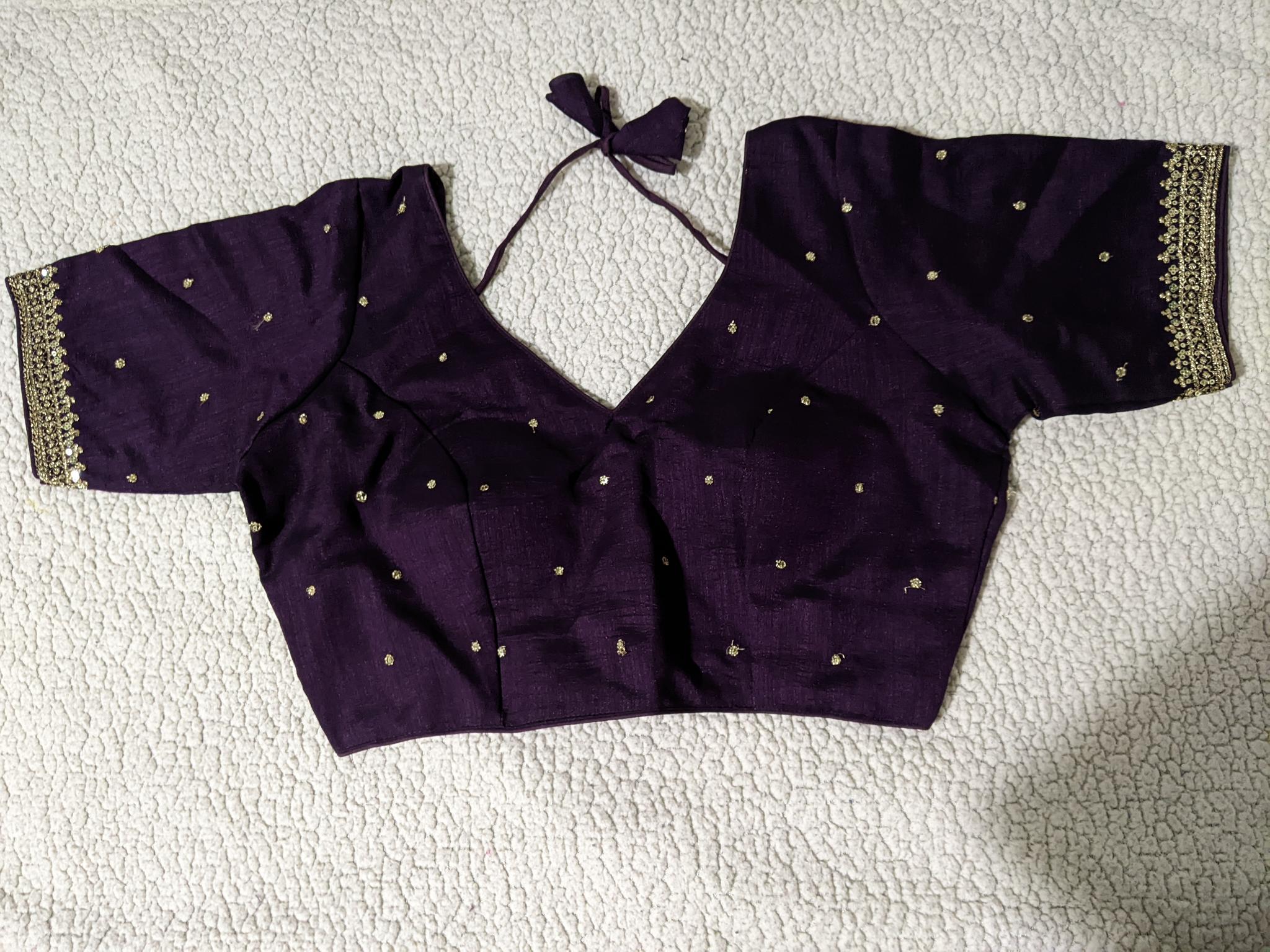 Party wear silk embroidery blouse close up - Maatruu