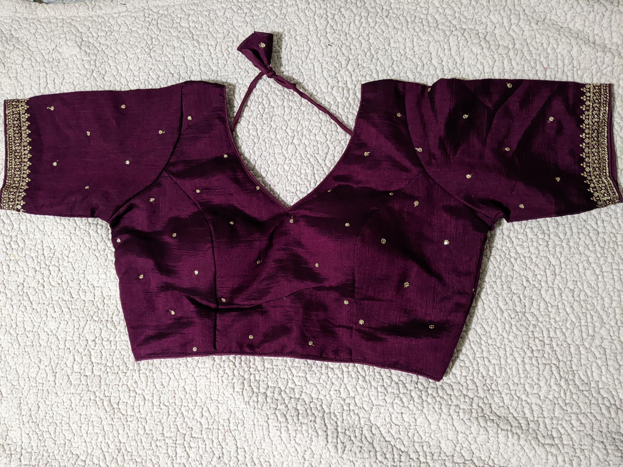 Festive embroidered silk blouse front view - Maatruu