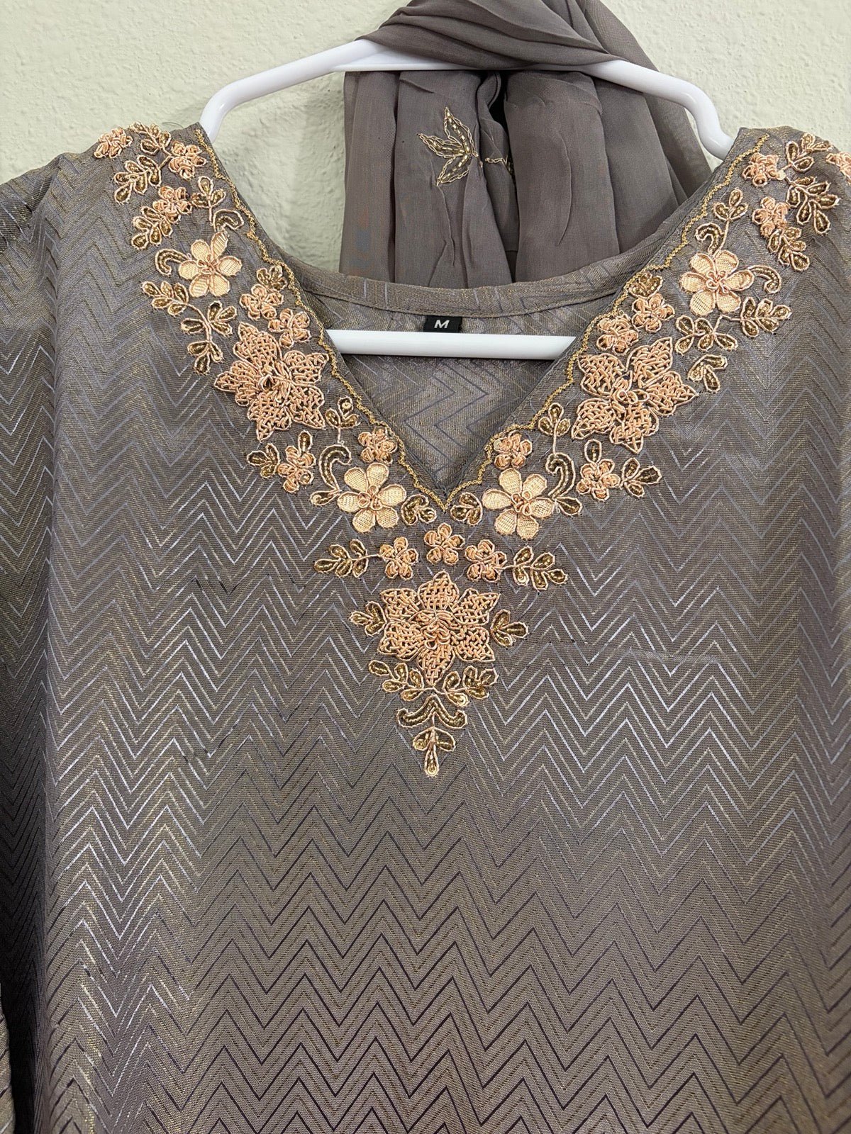 Grey Jacquard Plazzo Set - Maatruu