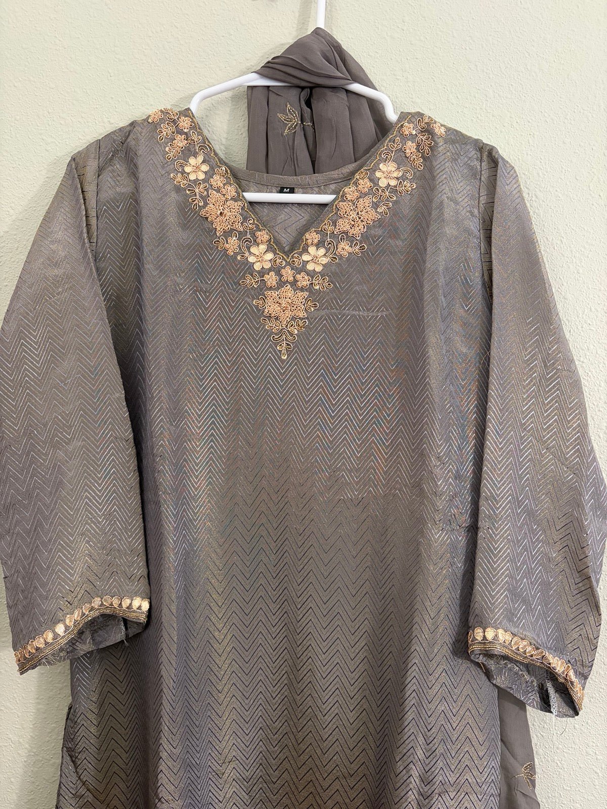 Grey Jacquard Plazzo Set - Maatruu