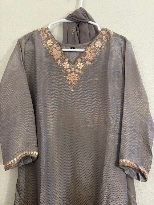 Grey Jacquard Plazzo Set - Maatruu
