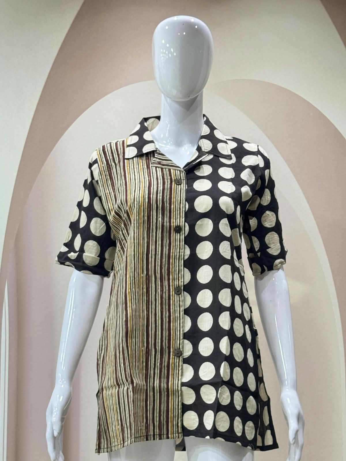 handblock polka dot print shirt (coming soon in 15 days) - Maatruu