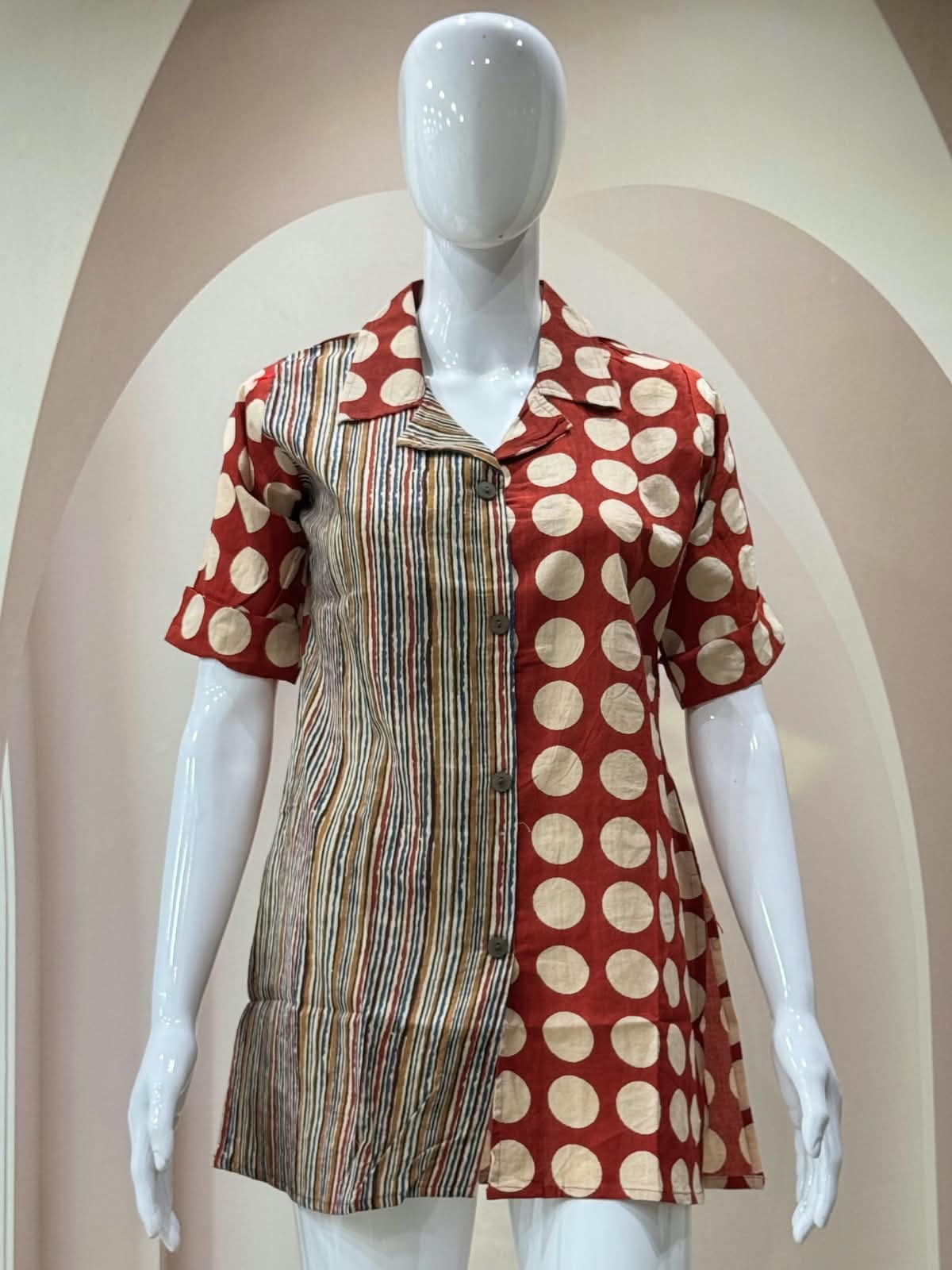 handblock polka dot print shirt (coming soon in 15 days) - Maatruu
