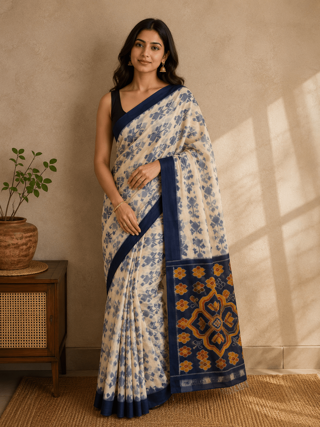 Handloom cotton pochampalli ikkat hand weaved saree - Maatruu
