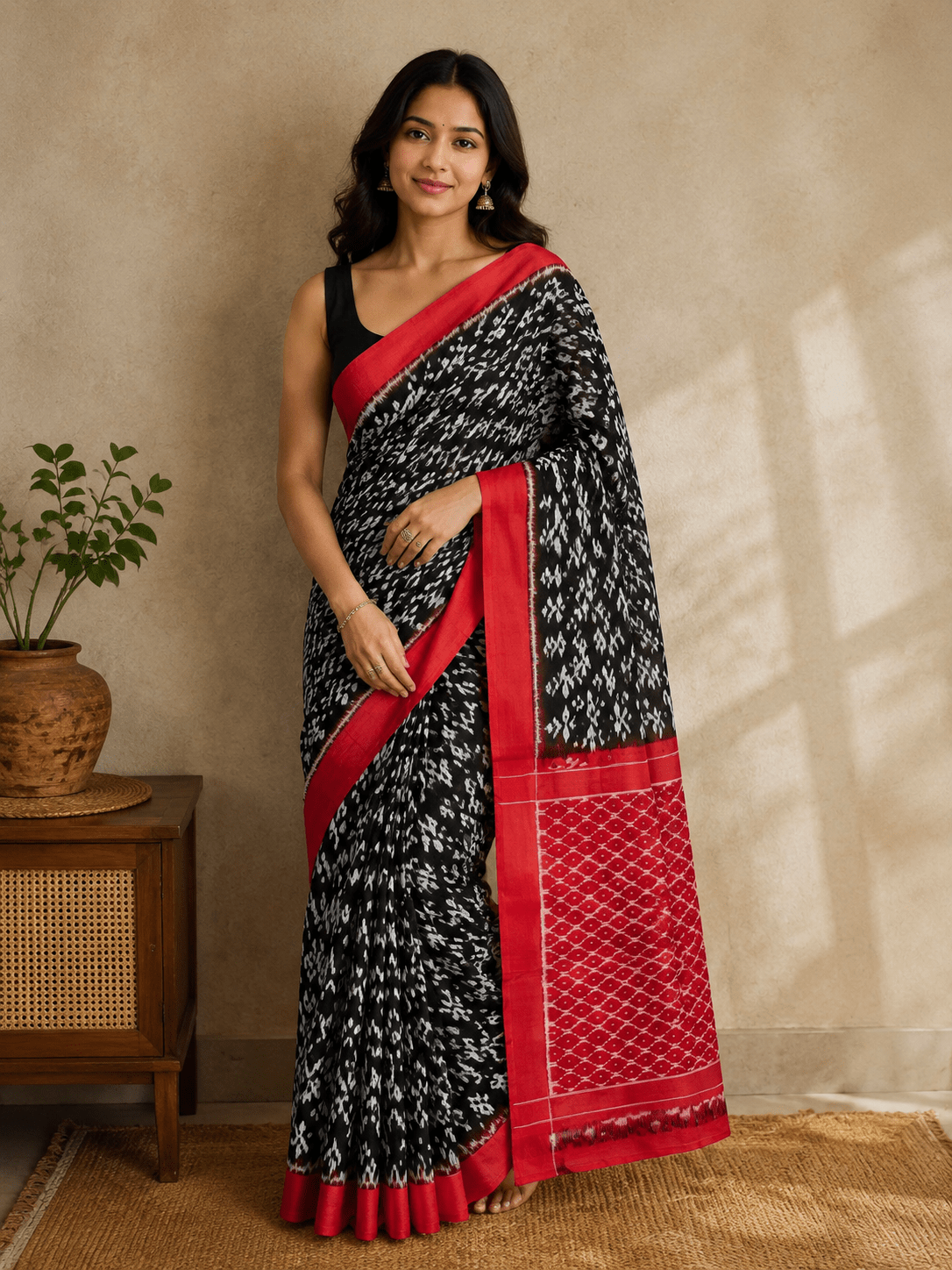 Handloom cotton pochampalli ikkat hand weaved saree - Maatruu