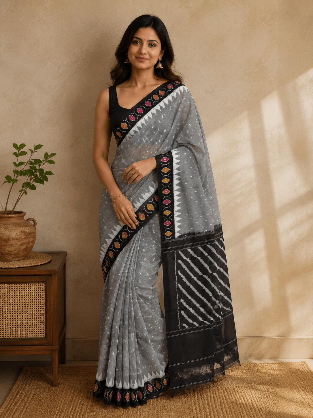 Handloom cotton pochampalli ikkat hand weaved saree - Maatruu