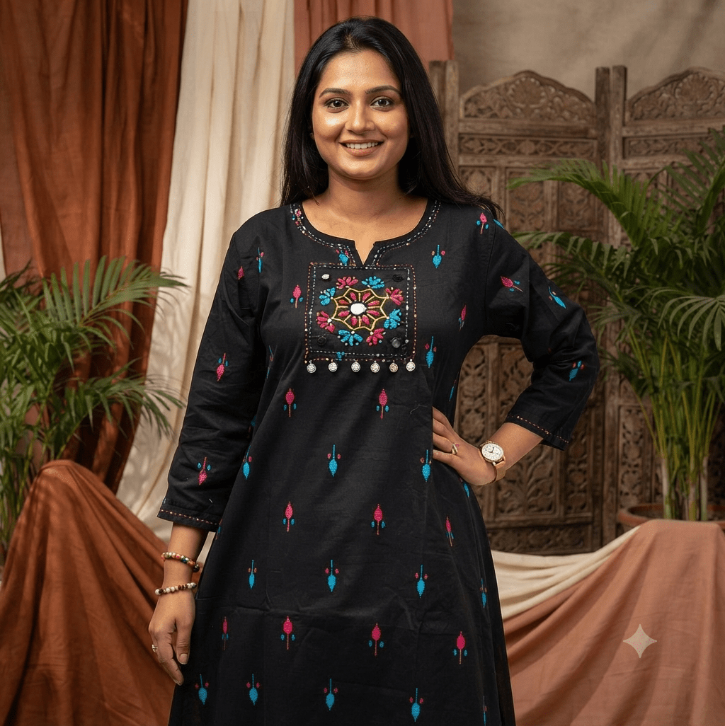 Handweaved jamdani coordset black - Maatruu