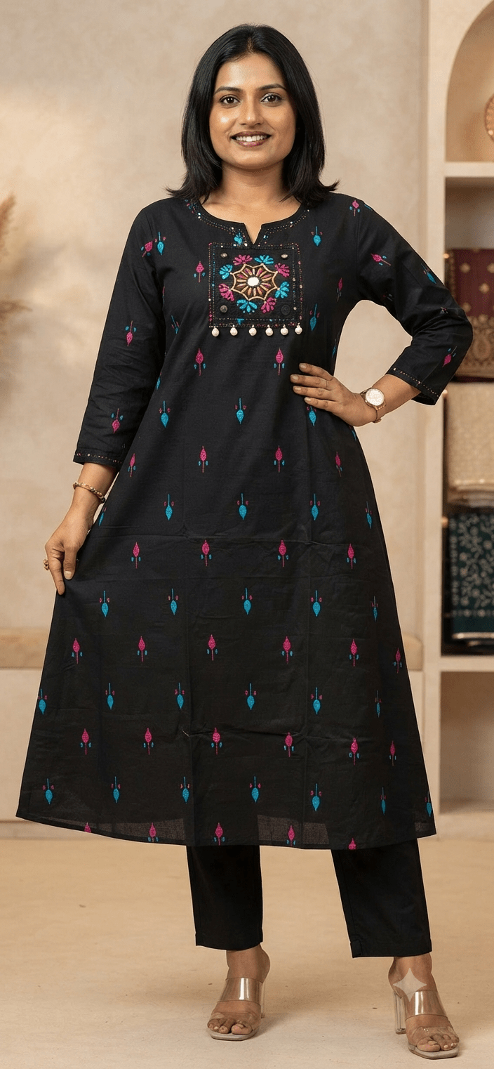 Handweaved jamdani coordset black - Maatruu