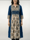 Kalamkari print cotton kurti with collar and mirror work - Maatruu
