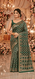 Khaddi Georgette Bandhni Meenakari saree Green Design 2 - Maatruu