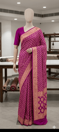 Khaddi Georgette bandhani saree in pink with zari work - Maatruu