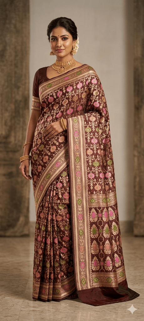 Khaddi Georgette Meenakari bandhani saree with zari border - Maatruu