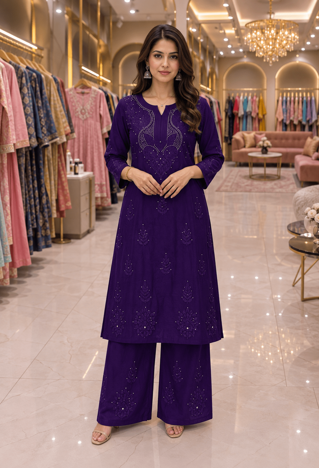 Lucknowi chikankari heavy Mukaishwork Rayon set in 2 stunning designs - Maatruu