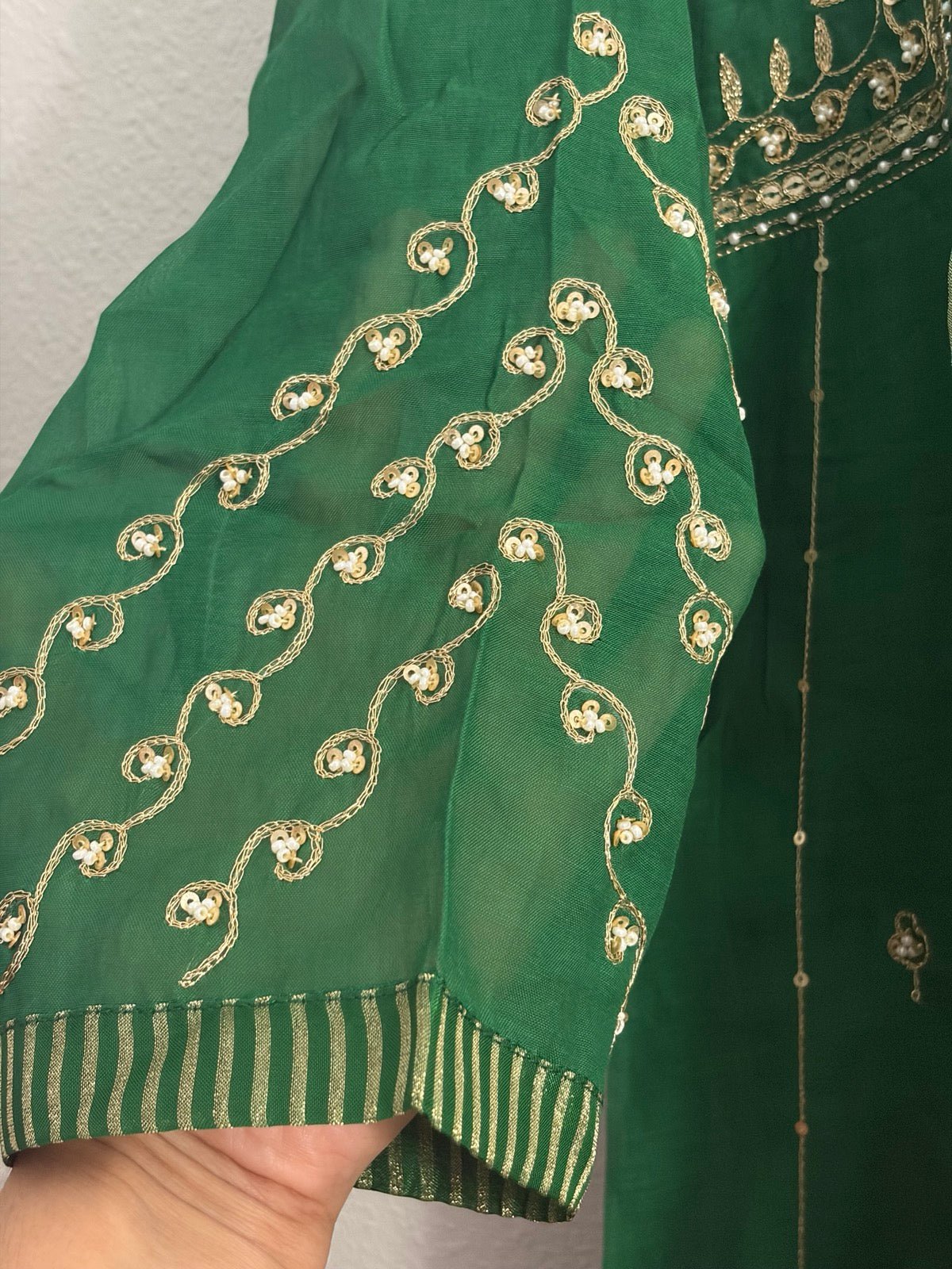 Luxury Mul Chanderi in green - Maatruu