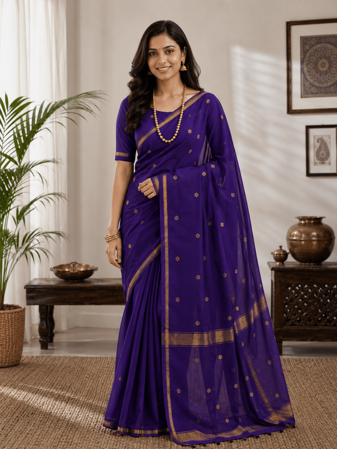 Maheshwari Cotton Saree in Purple - Maatruu