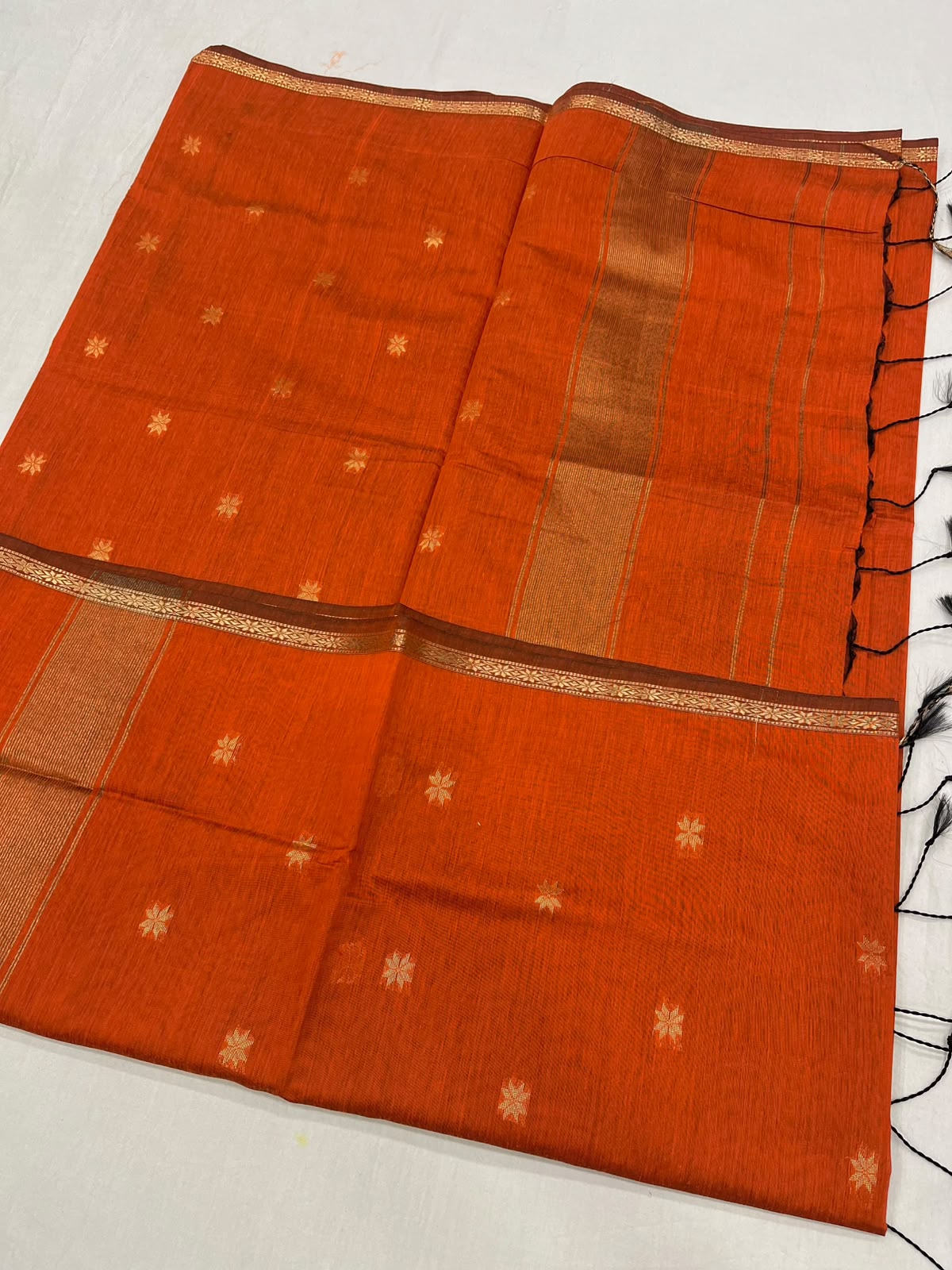 Maheshwari Cotton Saree in Rust Orange - Maatruu