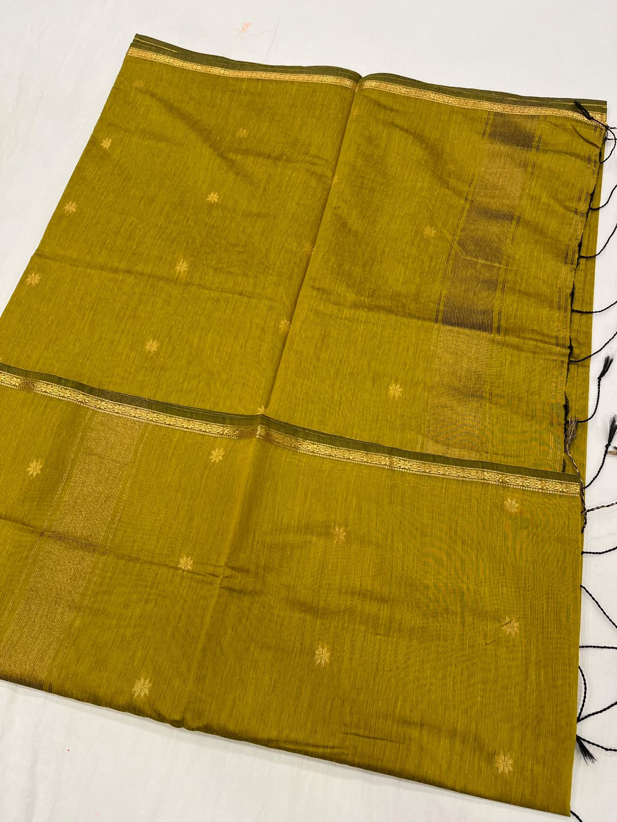 Maheshwari Cotton Saree mustard olive - Maatruu