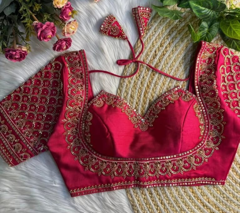 Designer Indian silk blouse with handwork - Maatruu