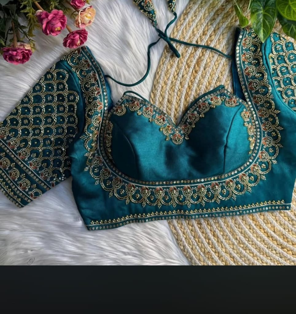 Designer silk blouse with intricate handwork detail - Maatruu