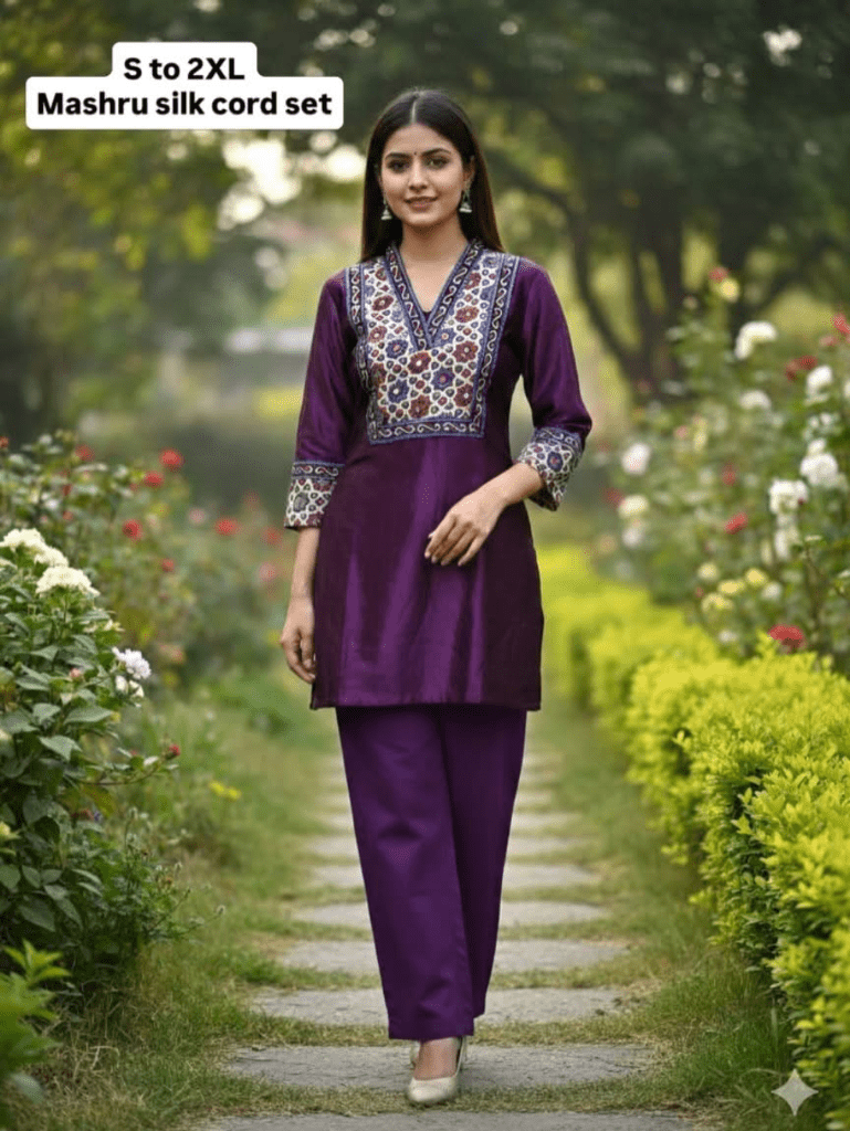 Kutch Ajrakh mashru silk coord set styling - Maatruu