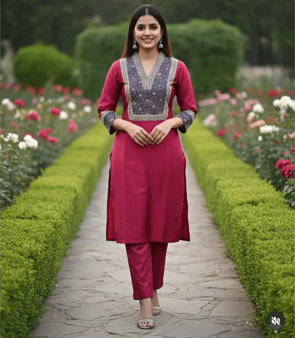 Mashru silk Ajrakh handblock kurti coord set - Maatruu