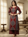 Mashru silk Ajrakh handblock kurti with mirror work - Maatruu
