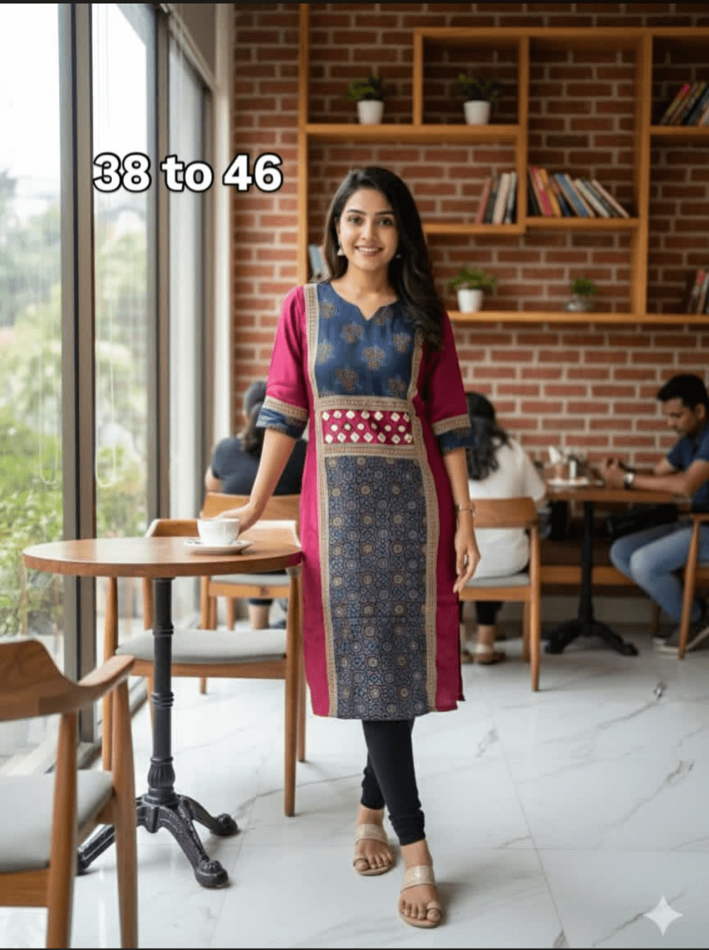 Mashru silk Ajrakh handblock kurti in pink with mirror work - Maatruu